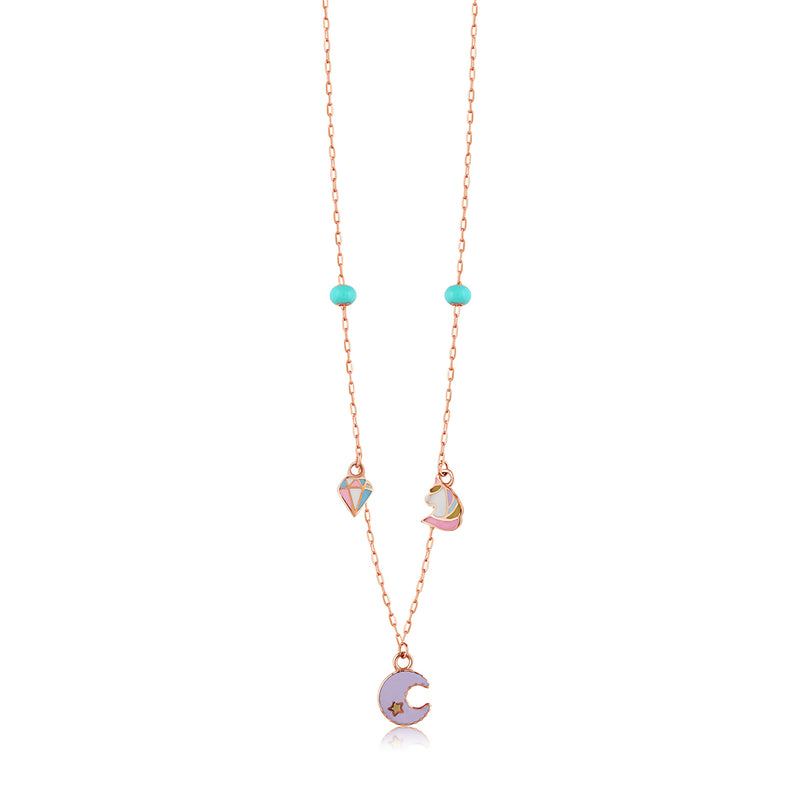 Cute Diamond, Unicorn and  Crescent Moon Charm Kids Chain