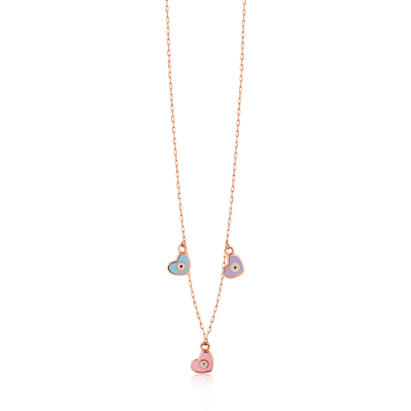 Cute 3 Hearts with Evil Eye Charms Kids Chain