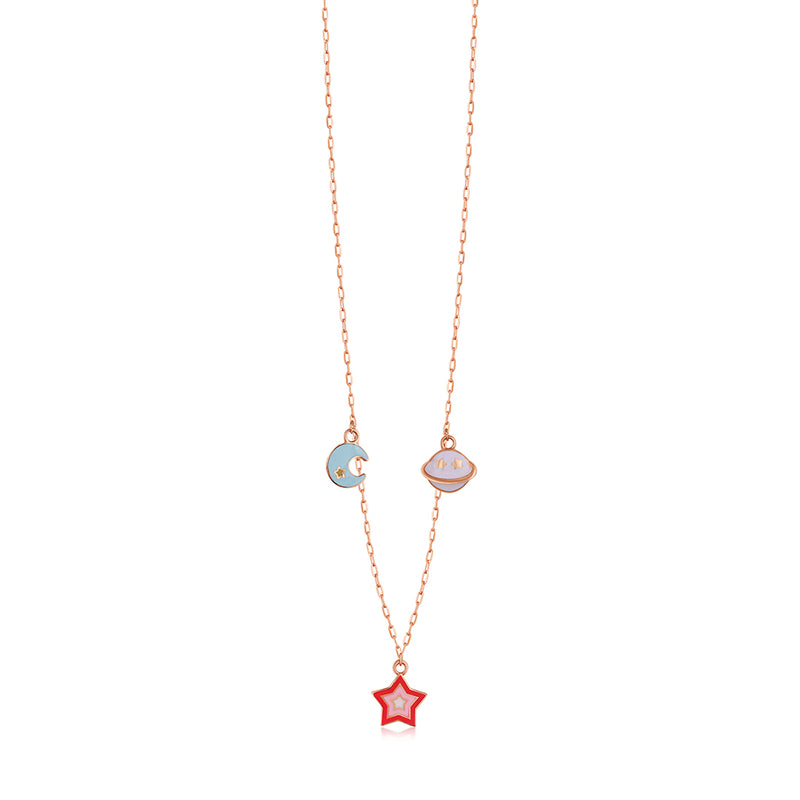 Cute Crescent moon, Planet and Star Charm Kids Chain