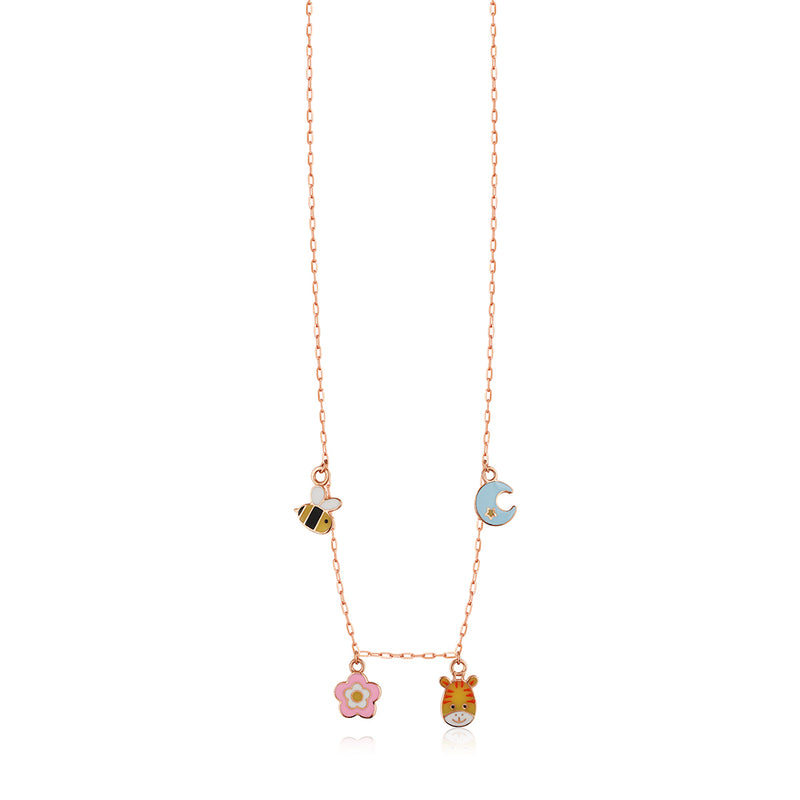 Cute Bee, Giraffe and Crescent moon Charm Kids Chain