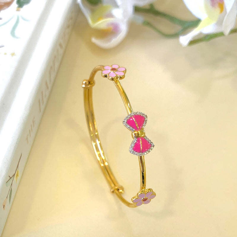 Kids Gold Kada with Pink Bow Charm