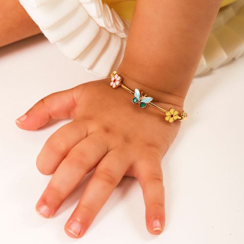 Kids Traditional Gold Kada with Green Butterfly Charm