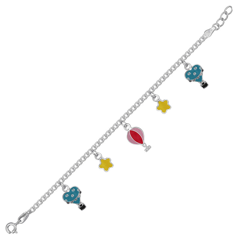 Cute Silver Hot Air Balloon and Stars Baby Bracelet