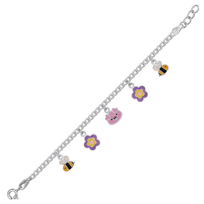 Cute Bee, Flower, and Piggy Silver Baby bracelet