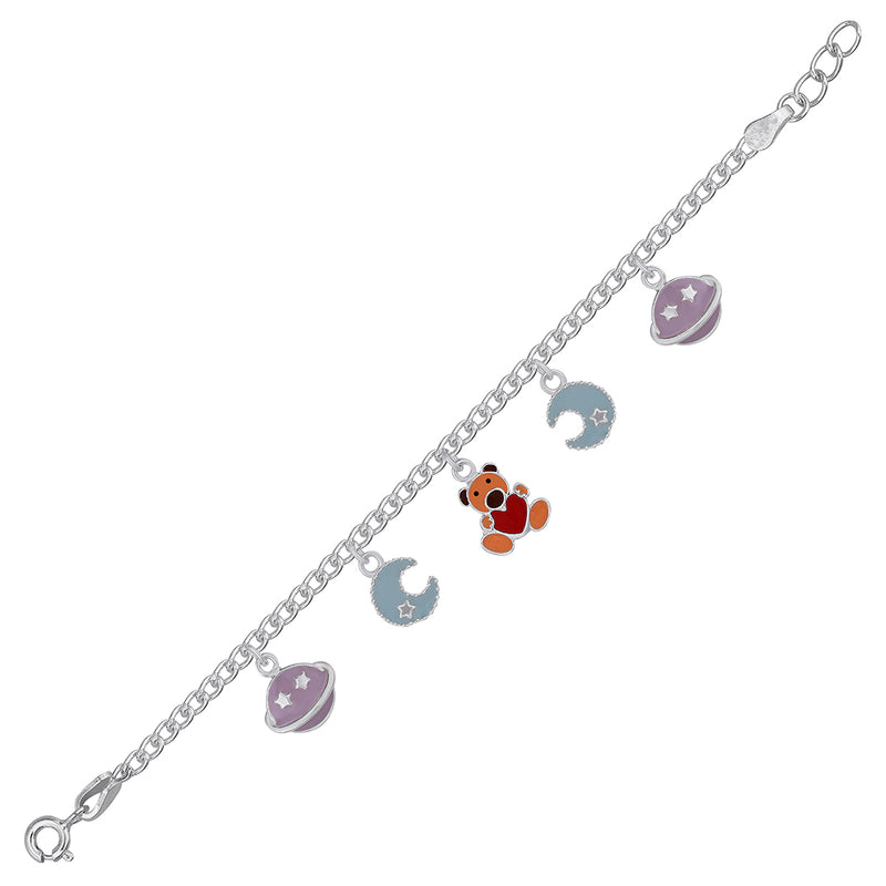 Cute Bear, Crescent moon, and Planet Silver Baby bracelet