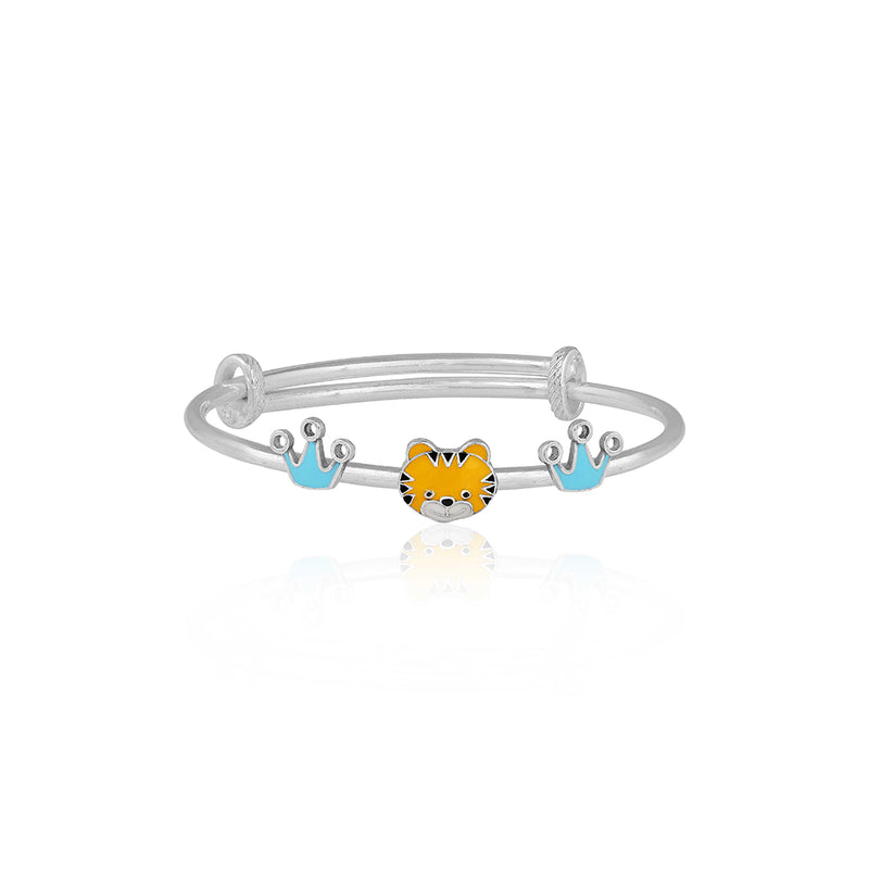 Cute Tiger and blue crown Silver baby kada