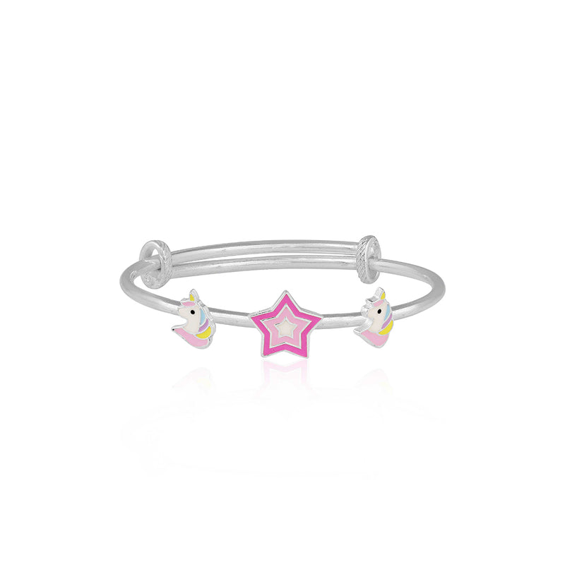 Cute Pink Star and Unicorns Silver baby kada