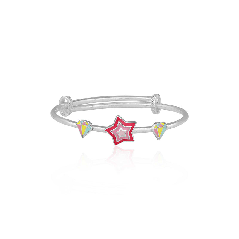 Cute Red star and diamonds Silver baby kada