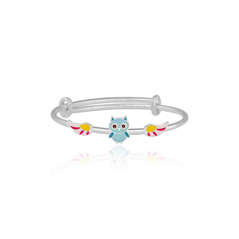 Cute Owl and wings Silver baby kada