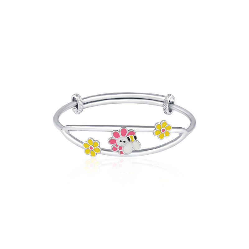 Cute Honey Bee with Flower Silver Baby Kada