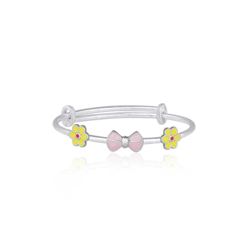 Cute Pink Bow with Flowers Silver Baby Kada