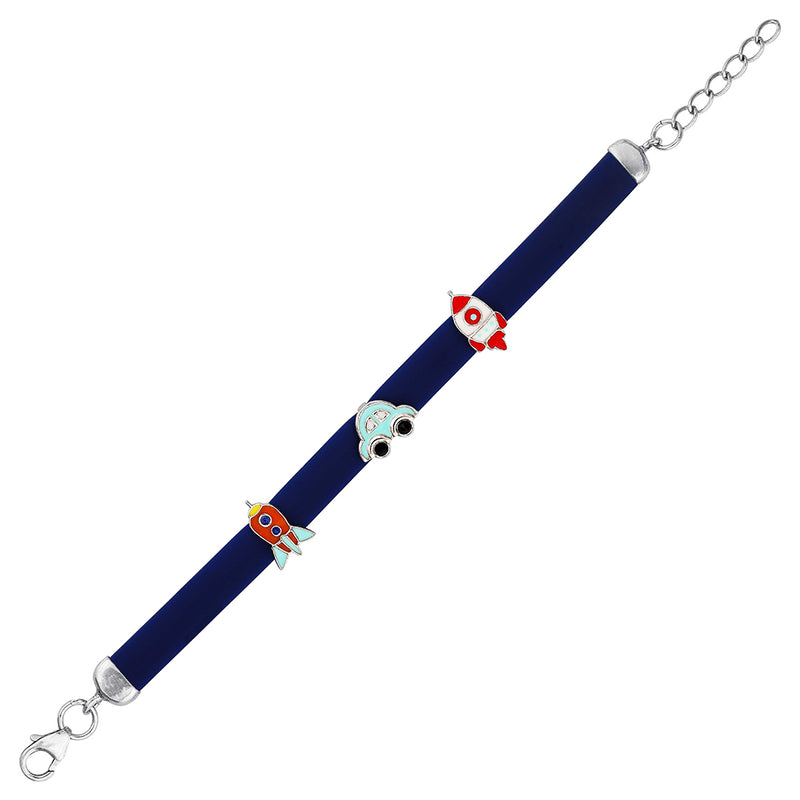 Cute Blue car and rocket Silver Youngster bracelet