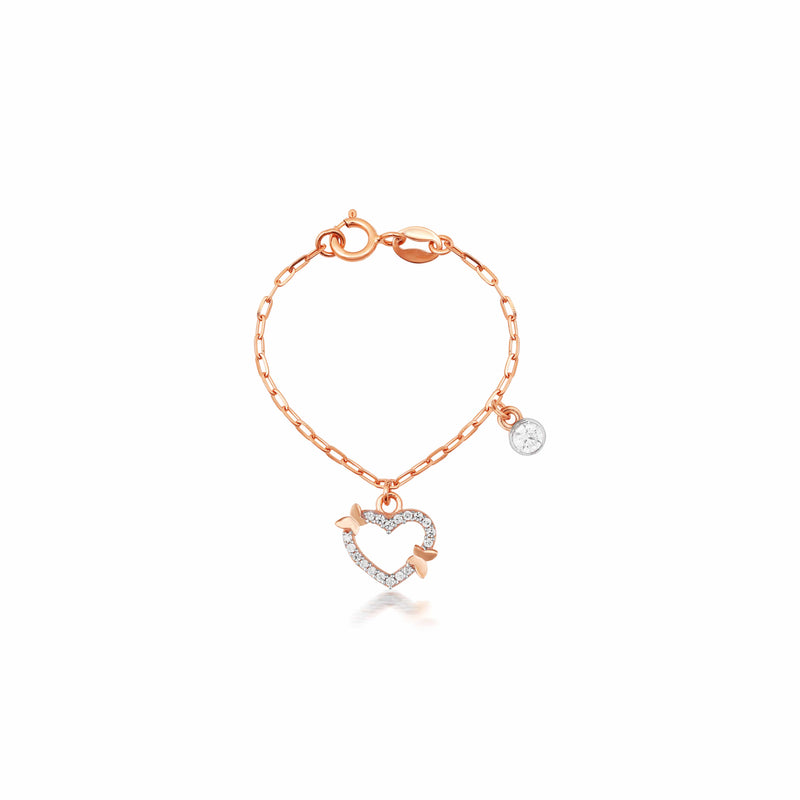 Cute Heart with small butterflies and a round diamond Watch Charm Bracelet