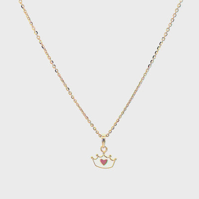 Kids Crown & Red Heart Gold Pendant with Chain