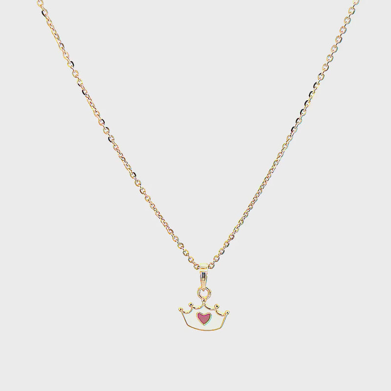 Kids Crown & Red Heart Gold Pendant with Chain