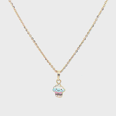 Kids Cute Cupcake Gold Pendant with Chain