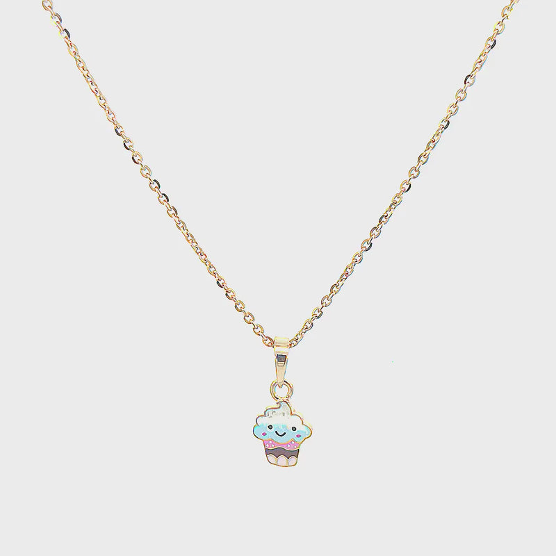 Kids Cute Cupcake Gold Pendant with Chain