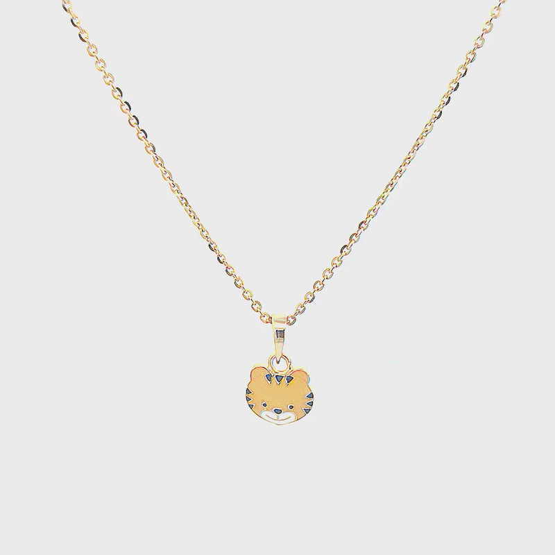 Kids Cute Tigress Gold Pendant with Chain