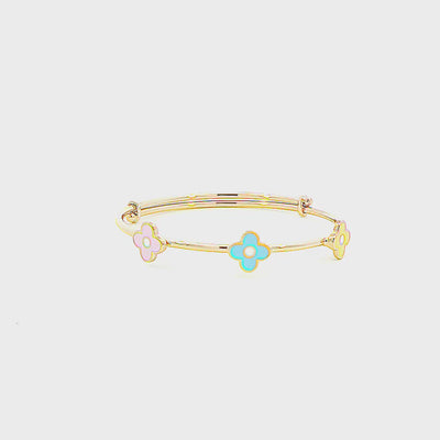 Kids Gold Kada with Three Flower Charms