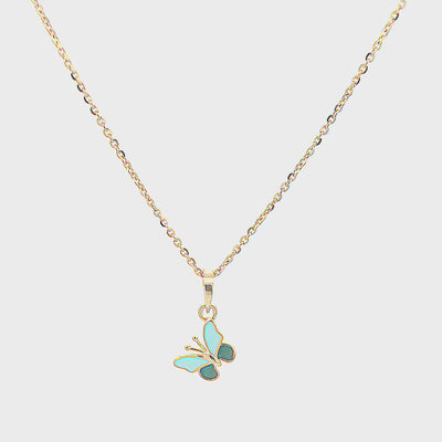 Kids Green Butterfly Gold Pendant with Chain