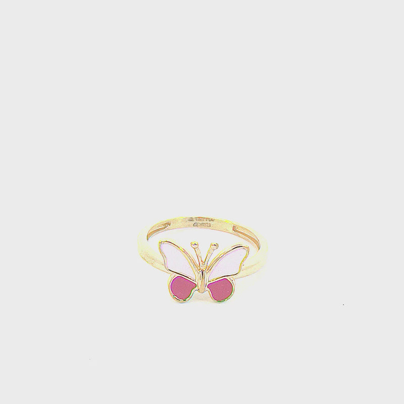 Pink Butterfly Kids Gold Ring