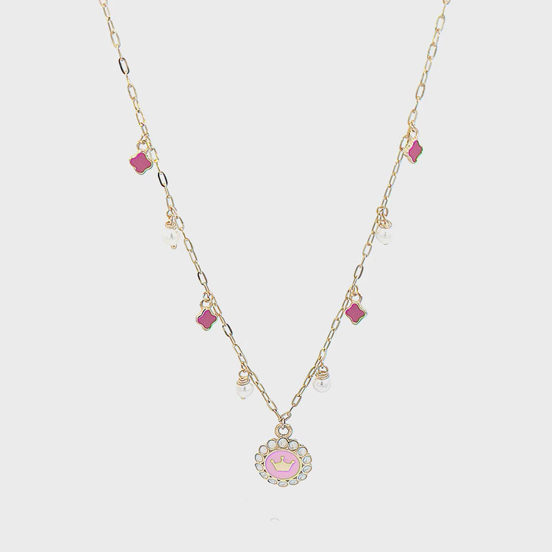 Rose Gold Chain with a Pink Crown Charm