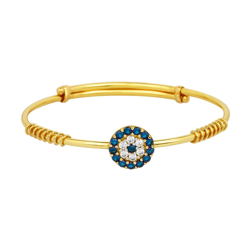 Kids Adjustable Gold Kada with Blue & Silver stones