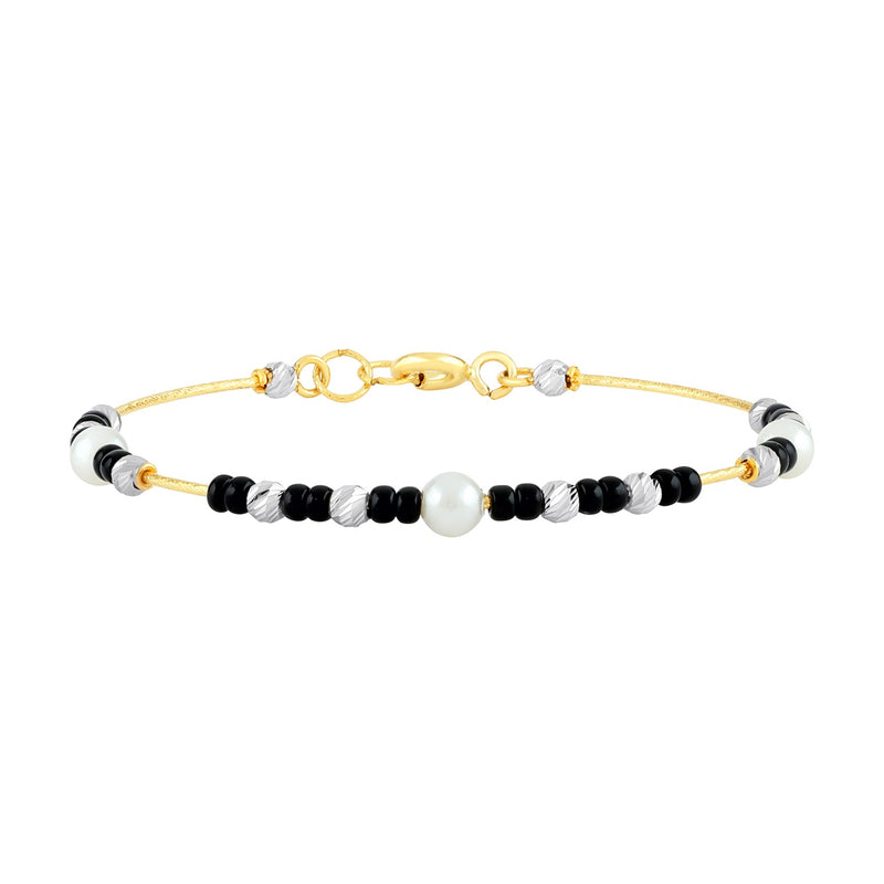 Kids Gold Kada with black & silver beads