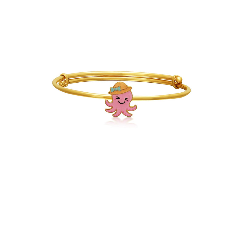 Kids Adjustable Gold Kada with a pretty Pink Octopus Charm