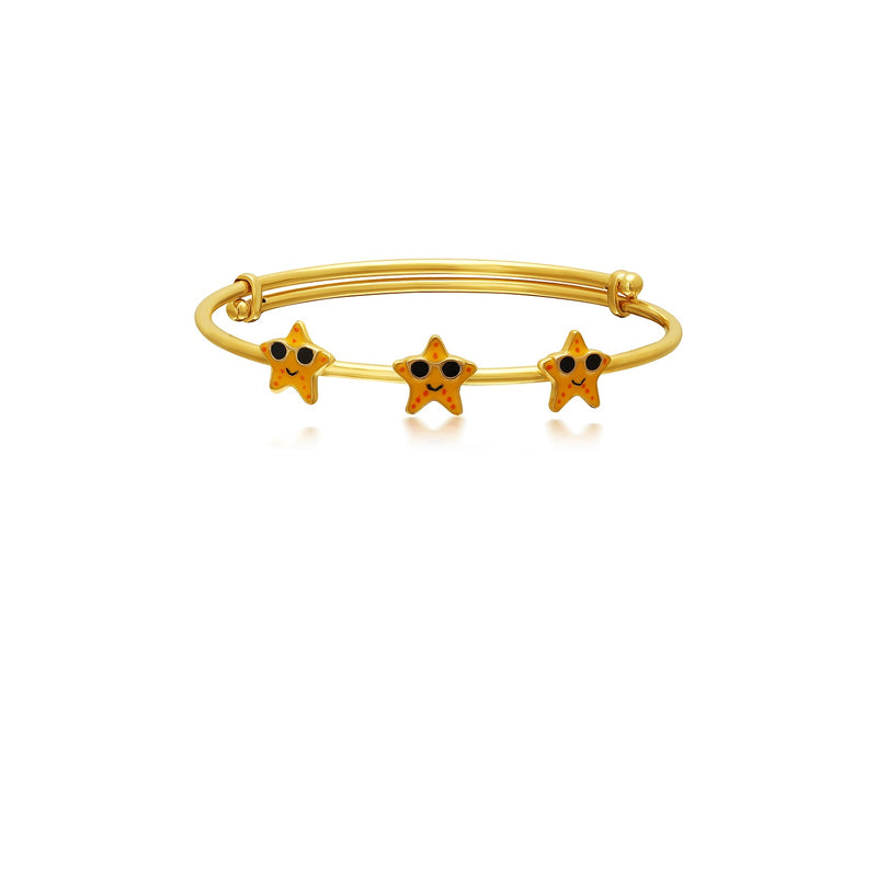 Kids Adjustable Gold Kada with three cool Orange Star Charms