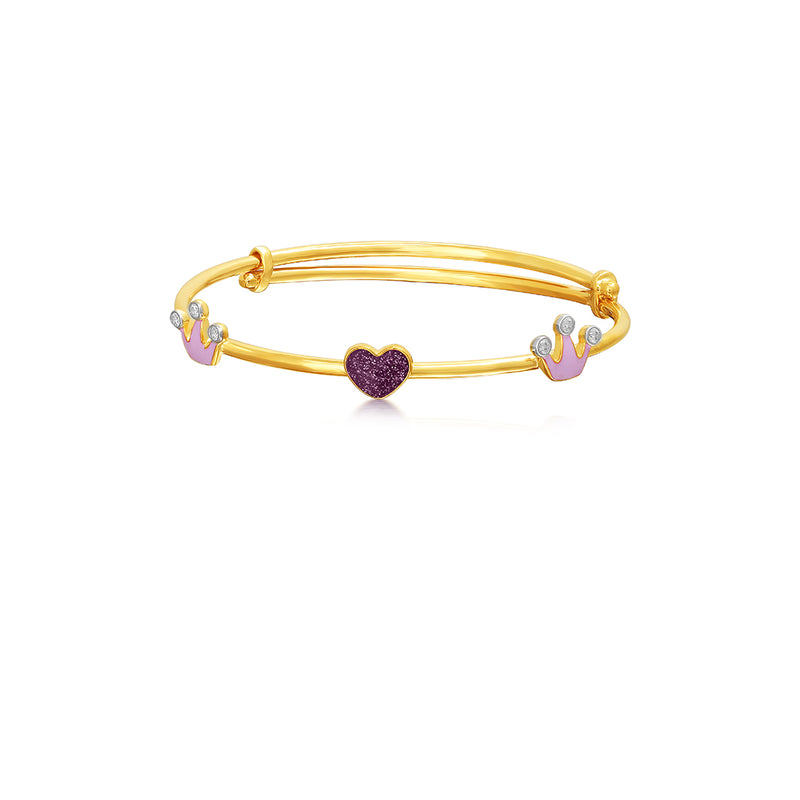 Kids Adjustable Gold Kada with a Glittery, Purple Heart Charm