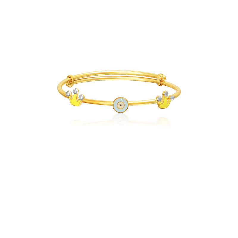 Kids Adjustable Gold Kada with a Blue Evil Eye Charm