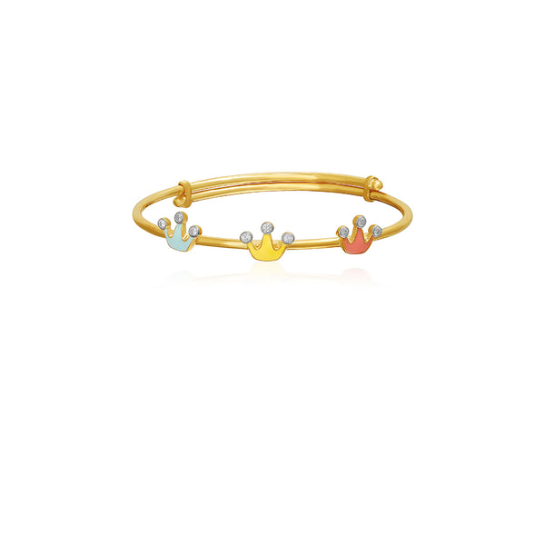 Kids Adjustable Gold Kada with three Colourful Crown Charms