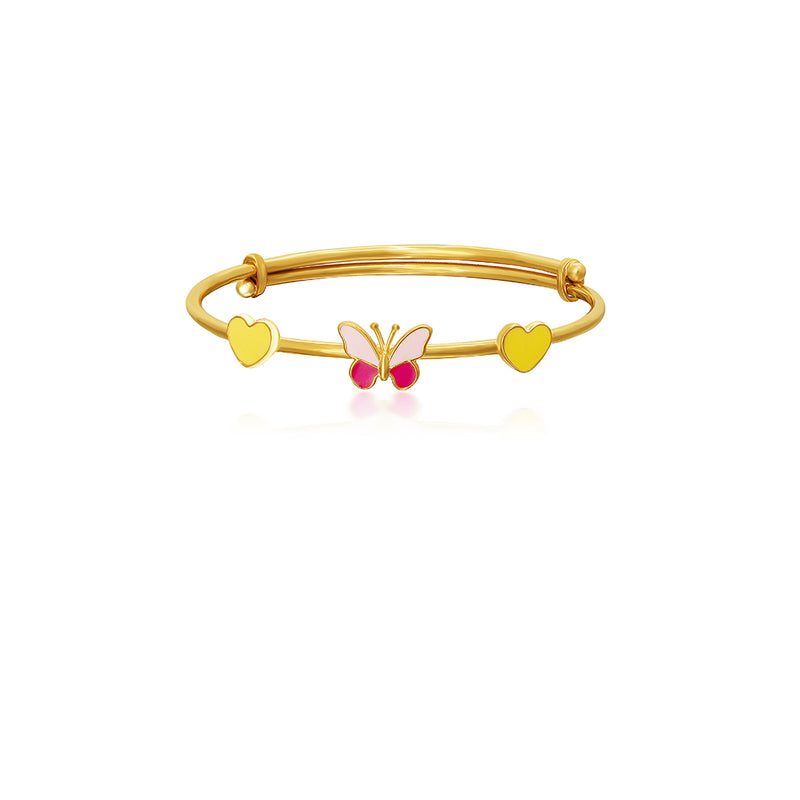 Kids Adjustable Gold Kada with a cute, Pink Butterfly Charm