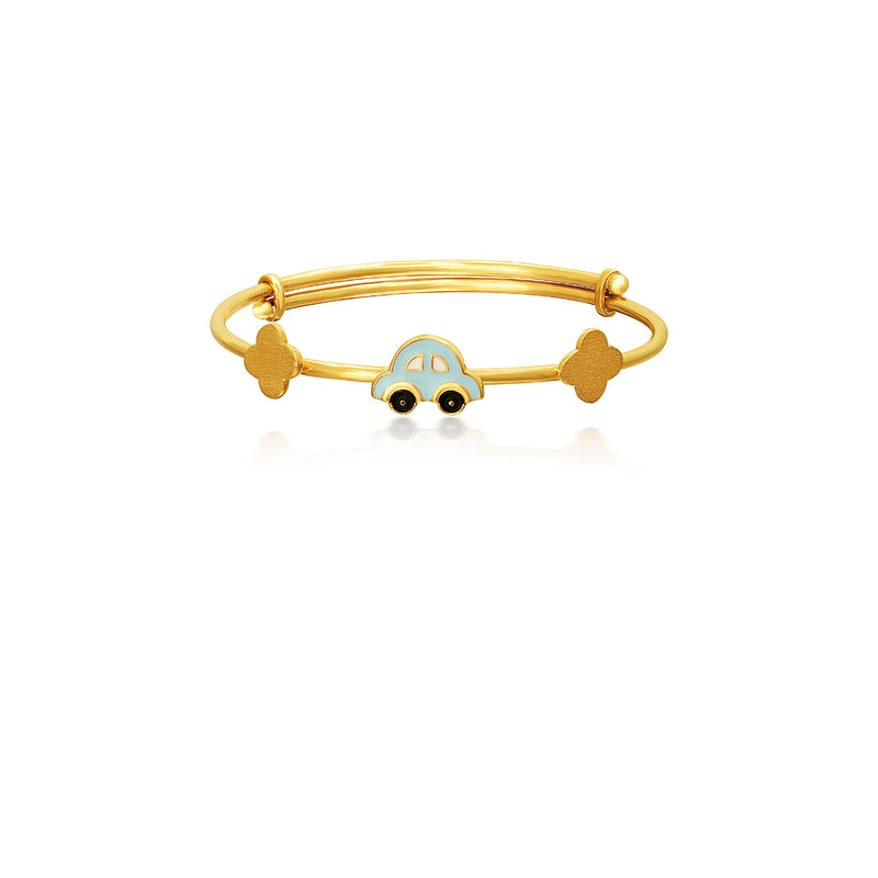 Kids Adjustable Gold Kada with a cute, Blue Car Charm