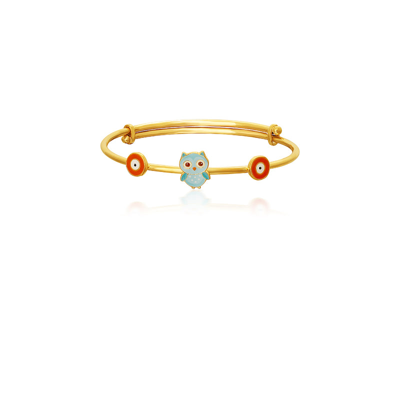 Kids Adjustable Gold Kada with a cute, Owl Charm