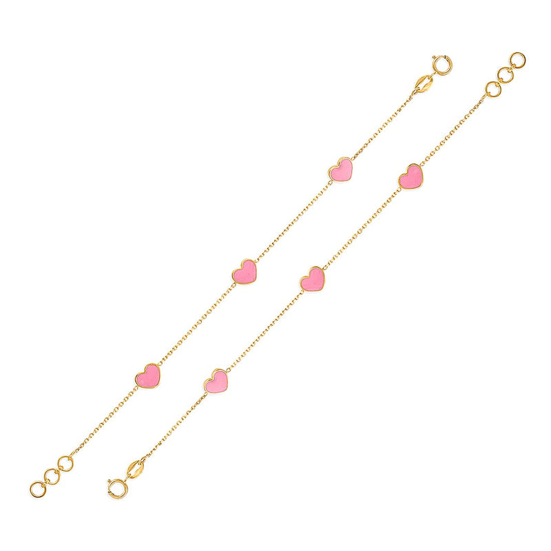 Kids Triple Pink Hearts Anklets