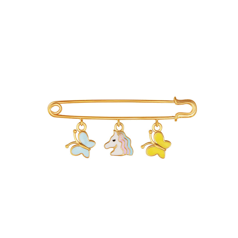 Unicorn Themed Baby Brooch Safety Pin with Butterfly charms