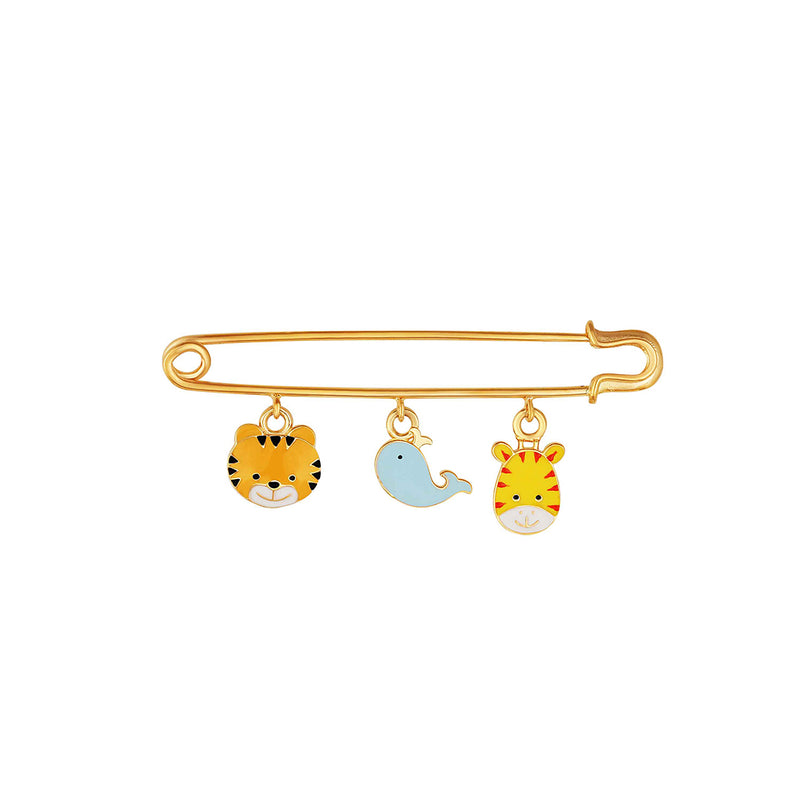 Baby Brooch Safety Pin with Three Animal Charms