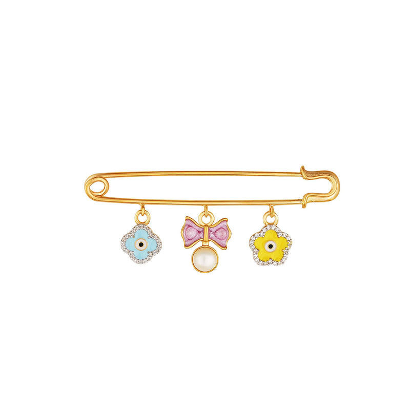 Pearl Bow Baby Brooch Safety Pin with flower evil eye charms