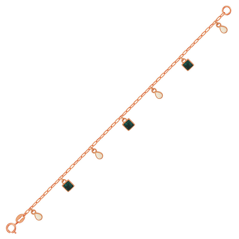 Kids Rose Gold Chain Bracelet with Mini White and Green Charms