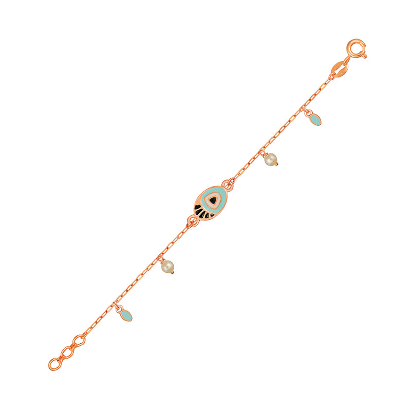 Kids Gold Chain Bracelet with Oval-shaped Evil Eye Charm