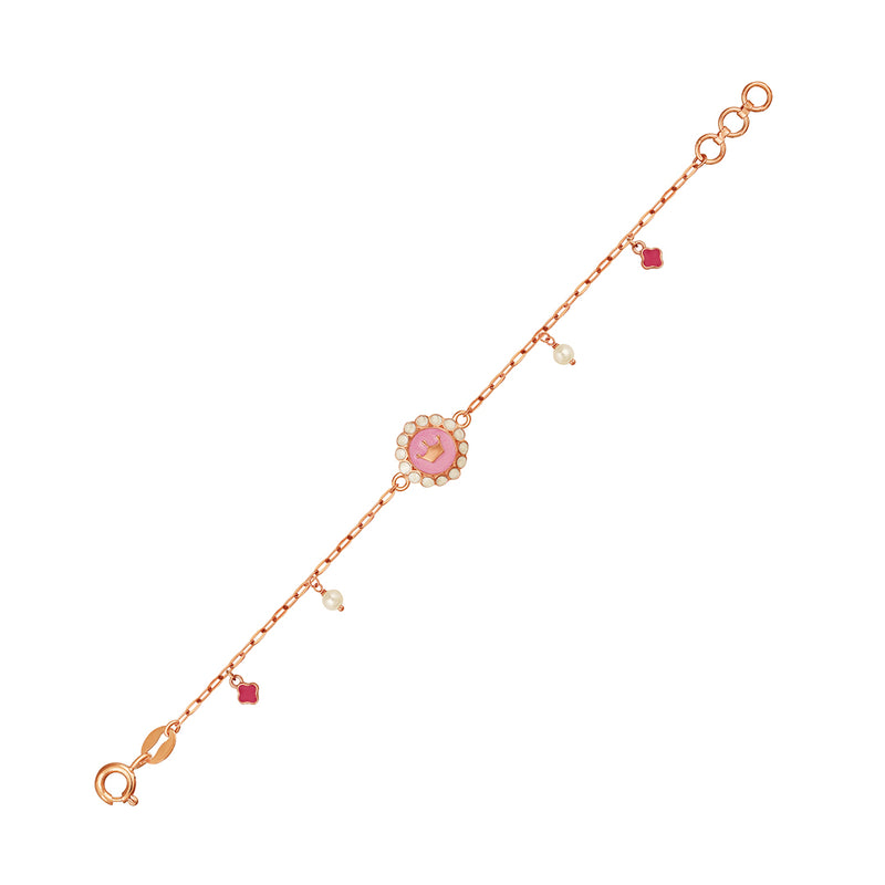 Kids Rose Gold Chain Bracelet with Pink Crown Charm