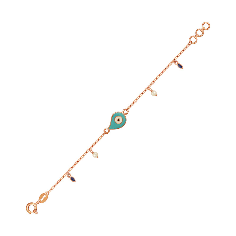 Kids Rose Gold Chain Bracelet with Shell-shaped Evil Eye Charm