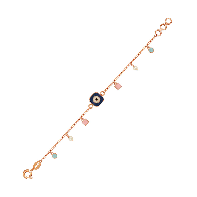 Kids Rose Gold Chain Bracelet with Box-shaped Evil Eye Charm