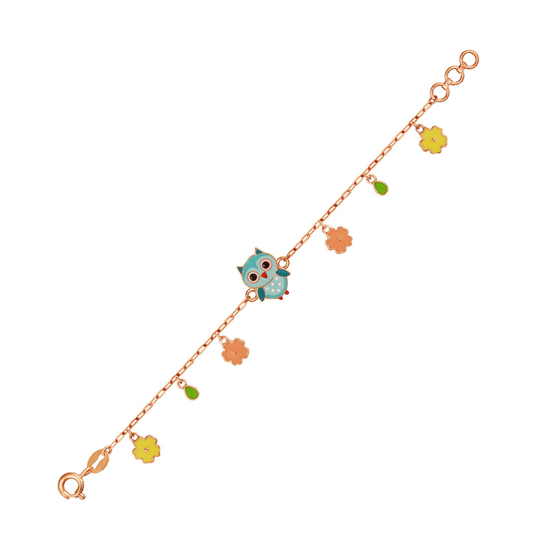 Kids Rose Gold Chain Bracelet with a Cute Owl Charm