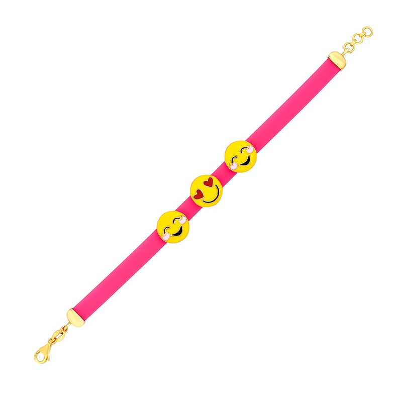 Kids Emoticon Charm Gold and Rubber Bracelet