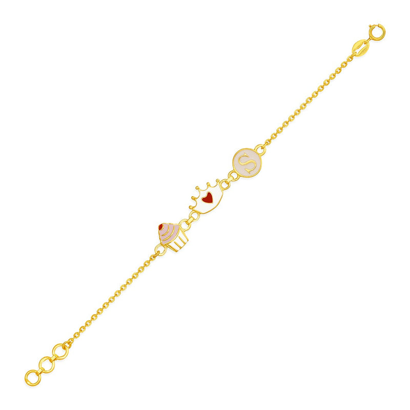 Kids Personalised Three Charm Gold Bracelet