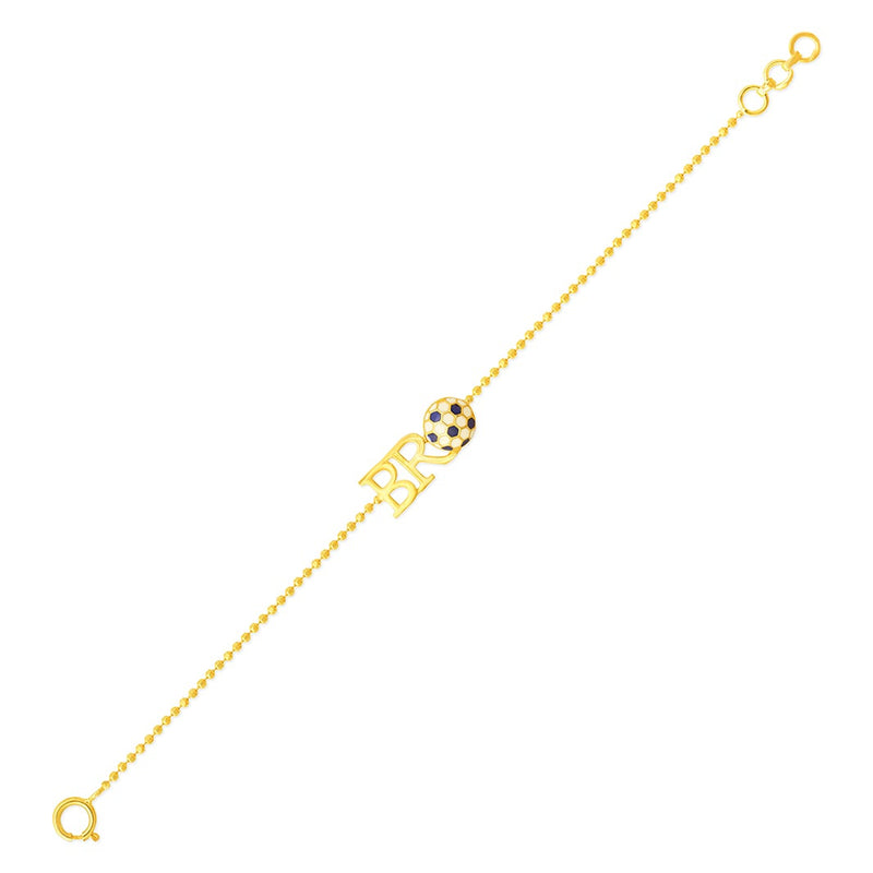 Kids Cool Football Bro Charm Gold Bracelet (Black)