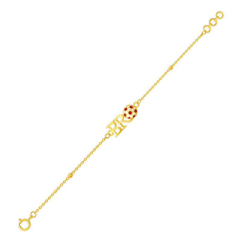 Kids Football Bro Charm Gold Chain Bracelet (Red)